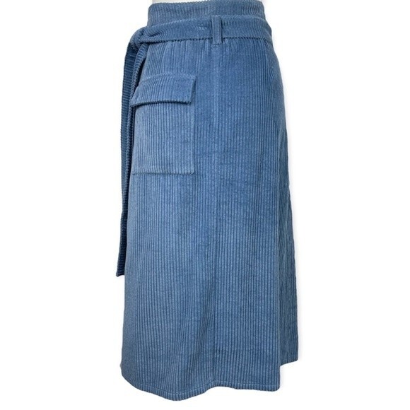 Deer and Flyer Light Blue Corduroy High Waist Cargo Utility Midi Wrap Skirt M - Picture 4 of 16